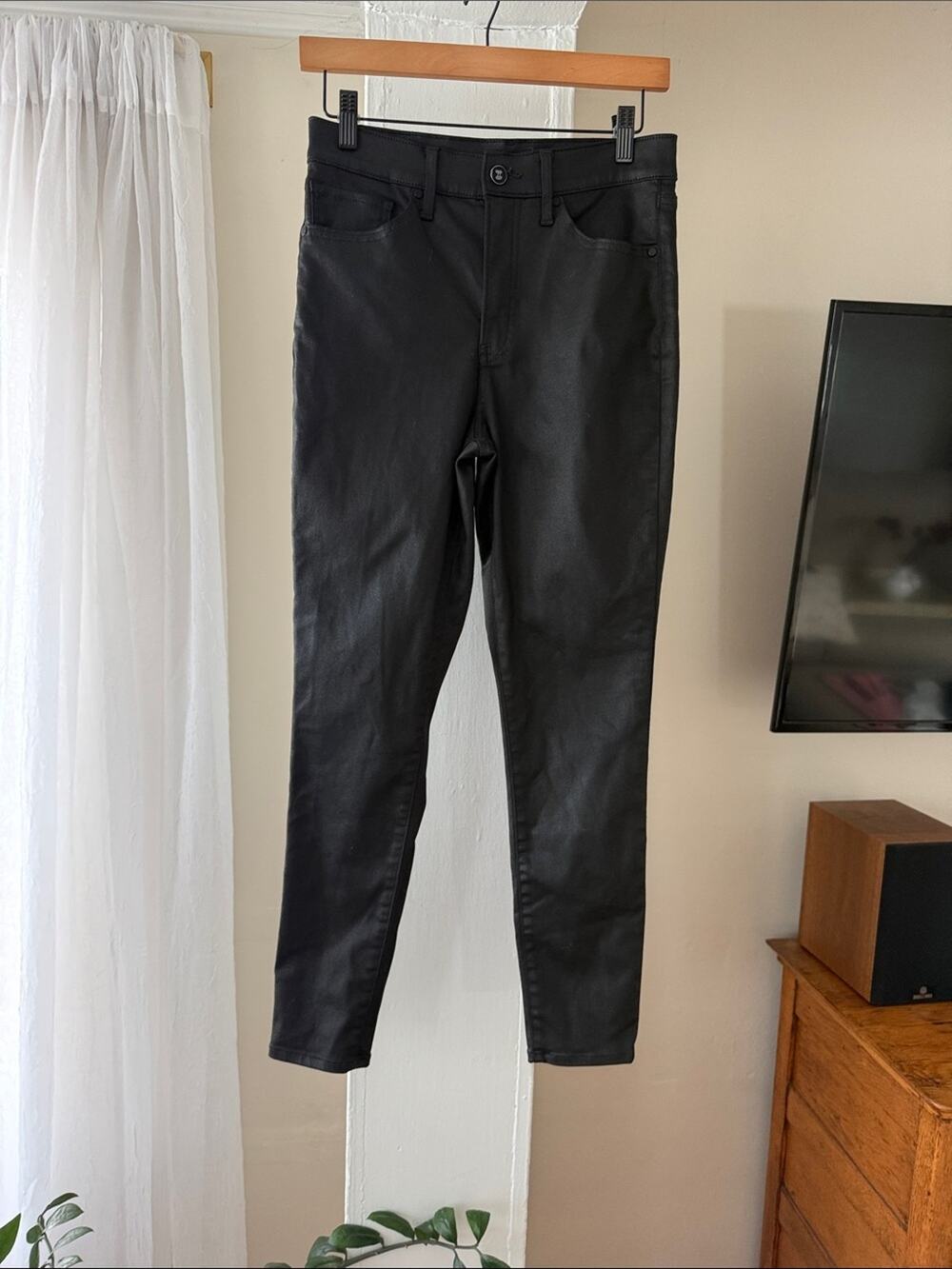 EXPRESS SIZE 4 High Waisted Black Coated Skinny Jeans